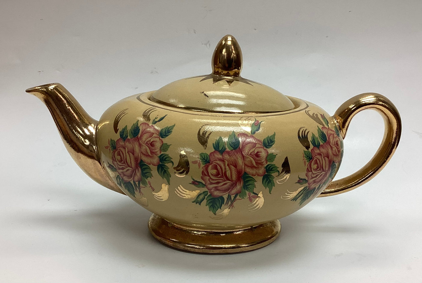 Vintage Gold-Toned Teapot with Roses