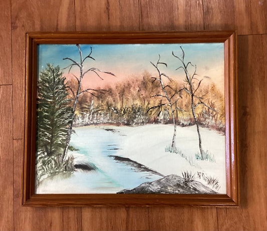 Framed Snowy Landscape Picture