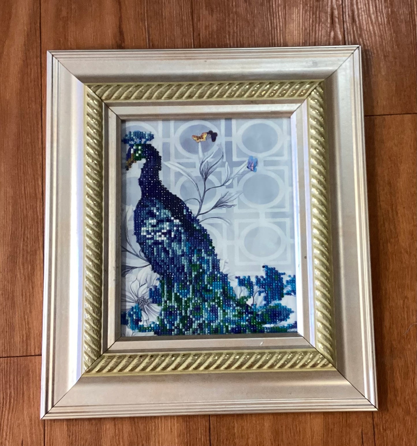 Silver Framed Diamond Cut Peacocks Art