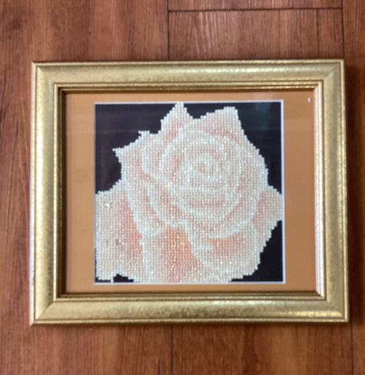 Gold Framed Peach Rose Diamond Art