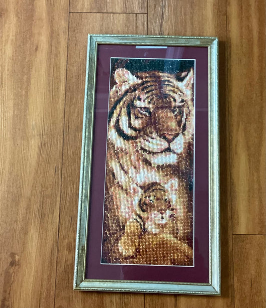 Framed Tiger and Cub Diamond Art