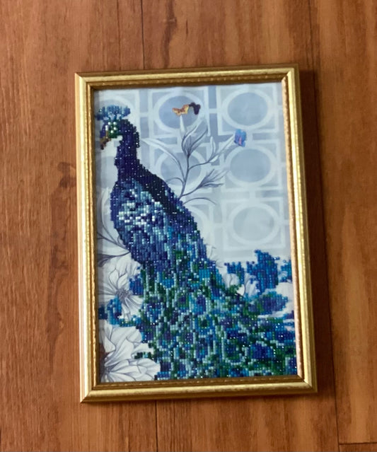 Framed Peacock and Butterflies Diamond Art