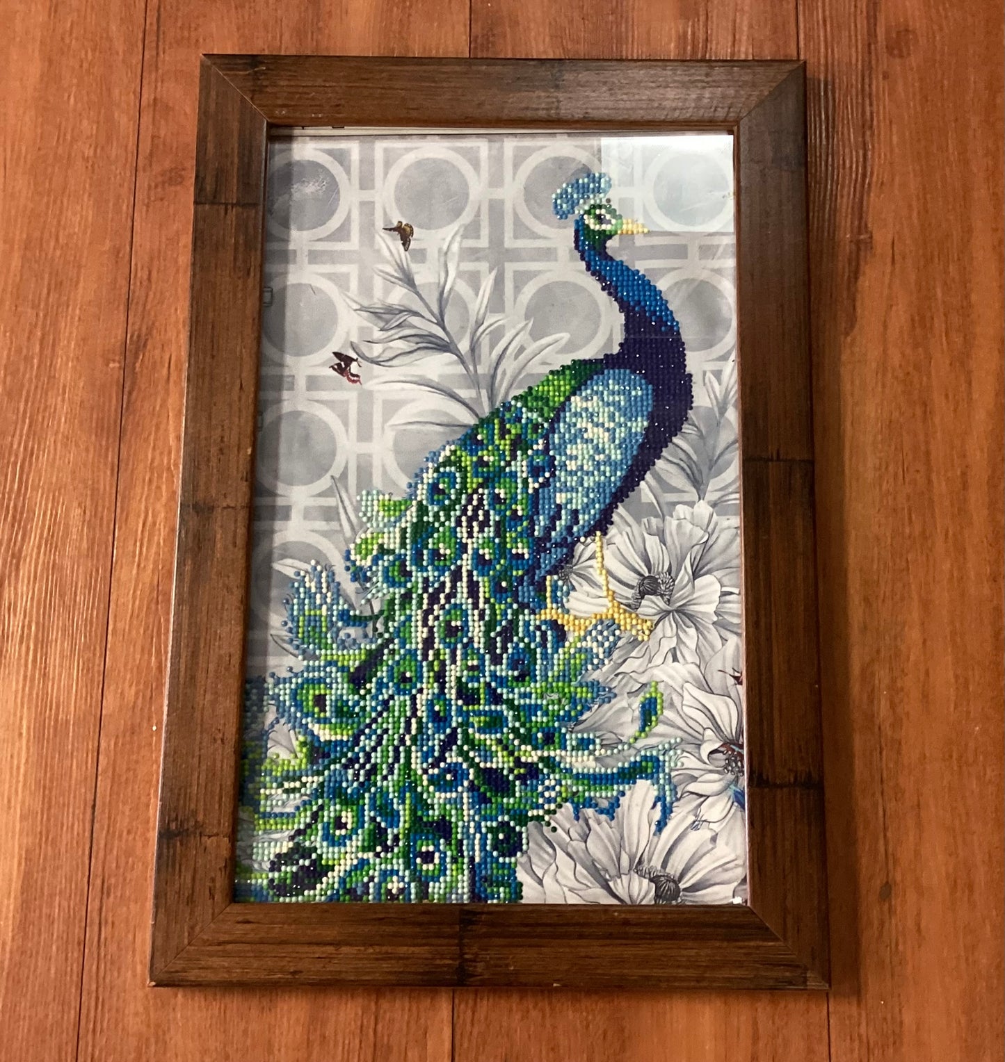 Wood Framed Peacock Diamond Art