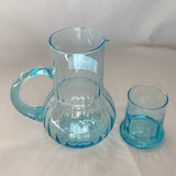 Vintage 1960s Turquoise Farm Glass Pitcher with Lid/Glass