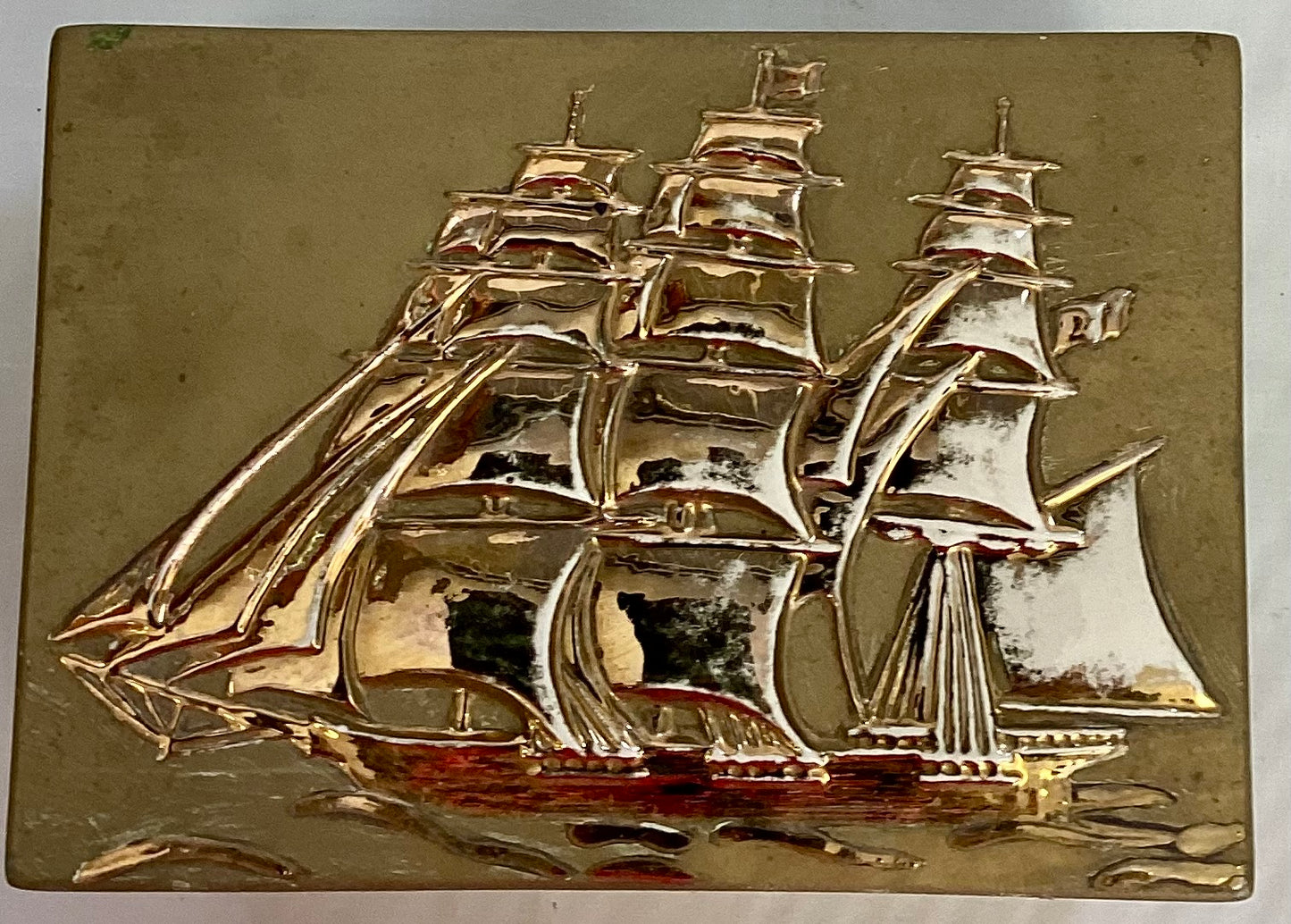 Vintage Gold-Toned Ship Box