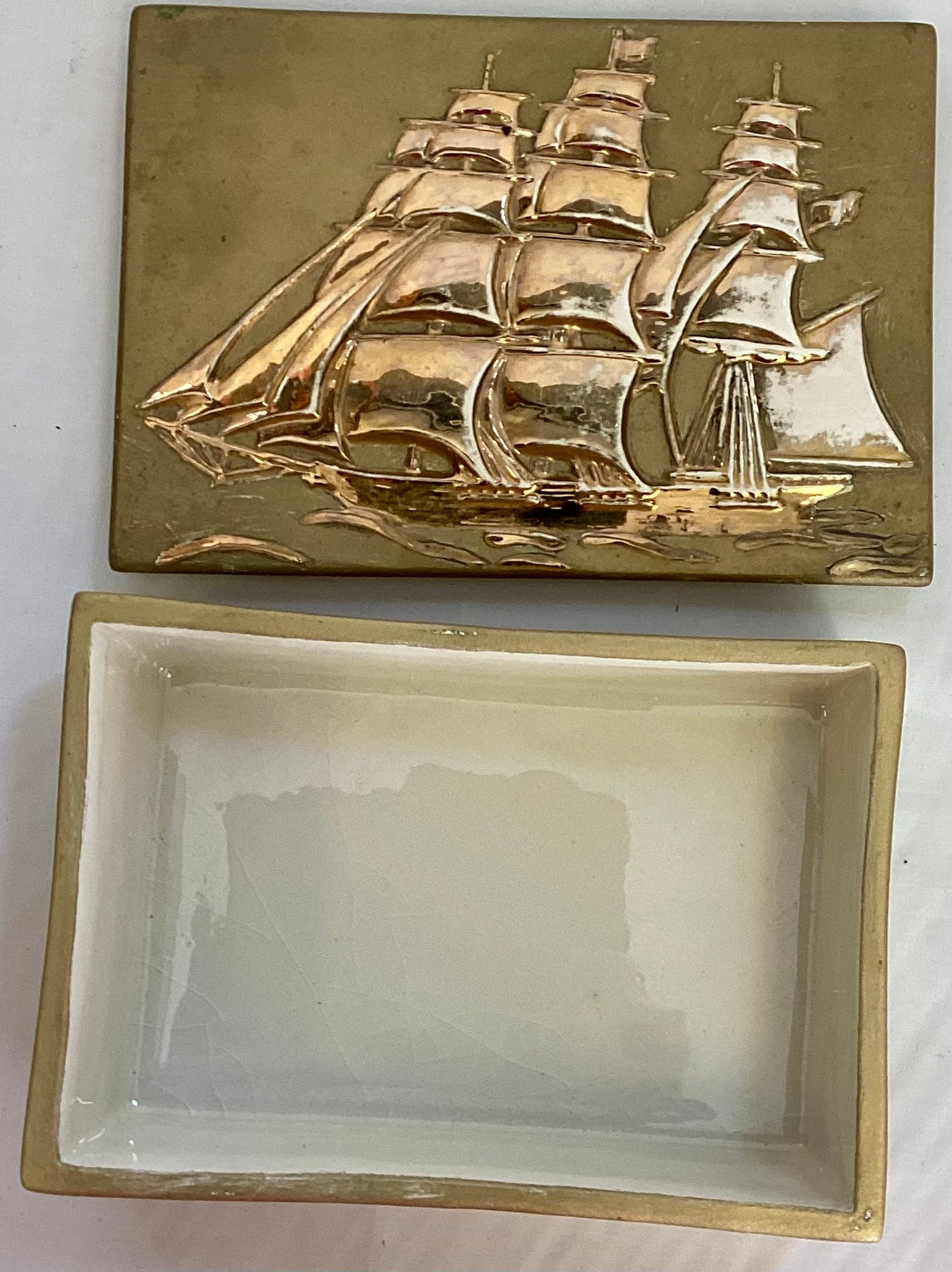 Vintage Gold-Toned Ship Box