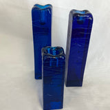 Cobalt Blue Italian Glass Candlestick Trio