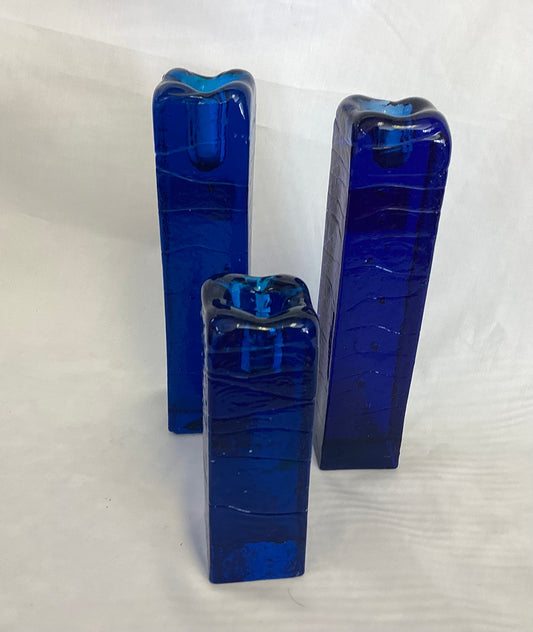 Cobalt Blue Italian Glass Candlestick Trio