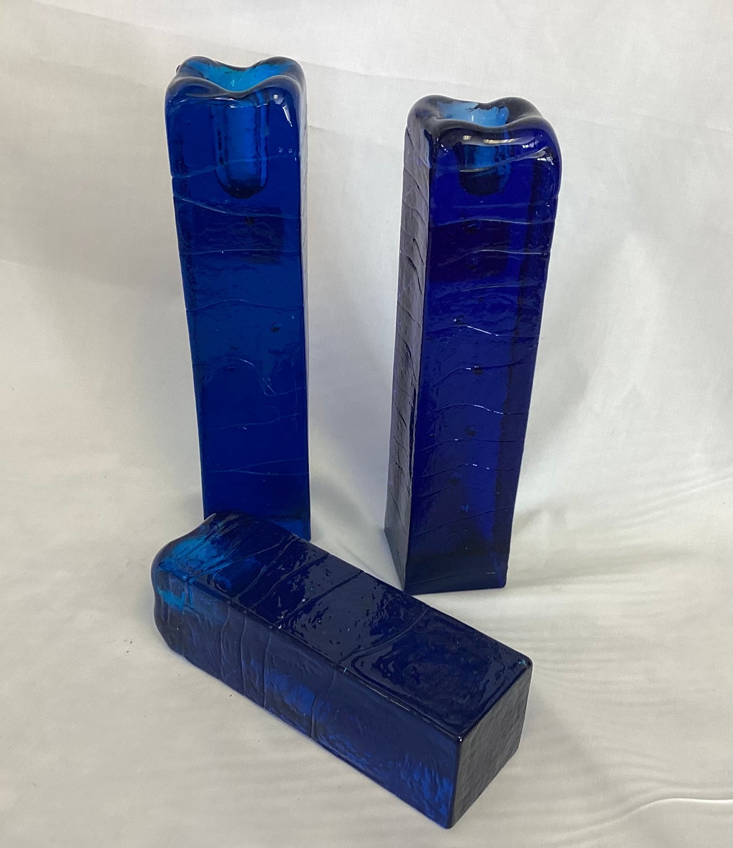 Cobalt Blue Italian Glass Candlestick Trio