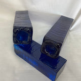 Cobalt Blue Italian Glass Candlestick Trio