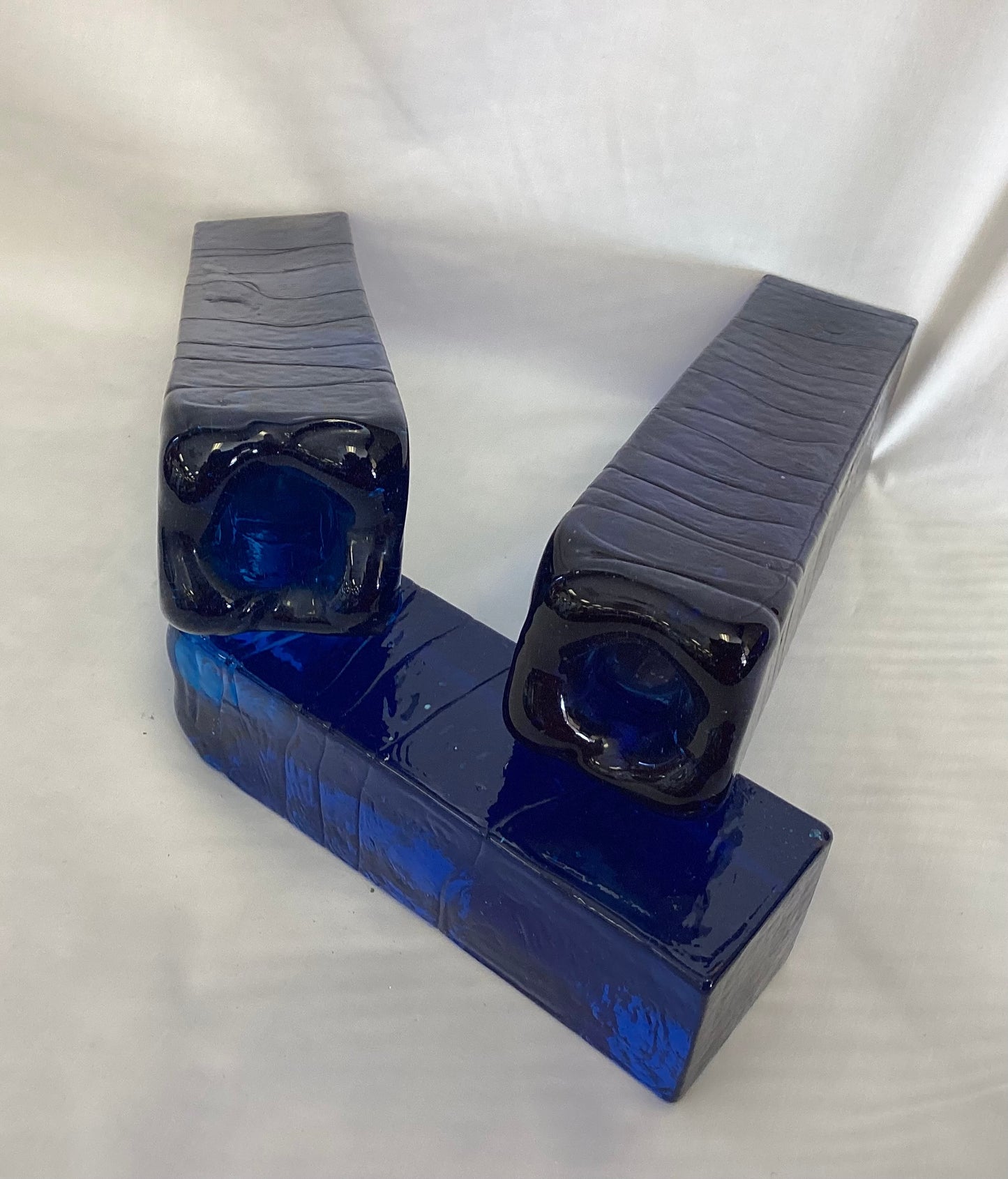 Cobalt Blue Italian Glass Candlestick Trio