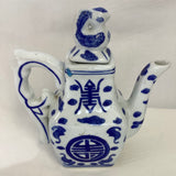 Asian  lue & White Teapot