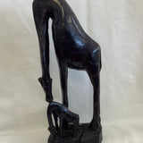 Carved Giraffe and Baby Black & Brown