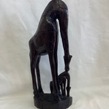 Carved Giraffe and Baby Black & Brown