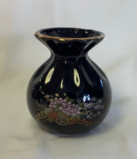 Black Floral Asian Vase