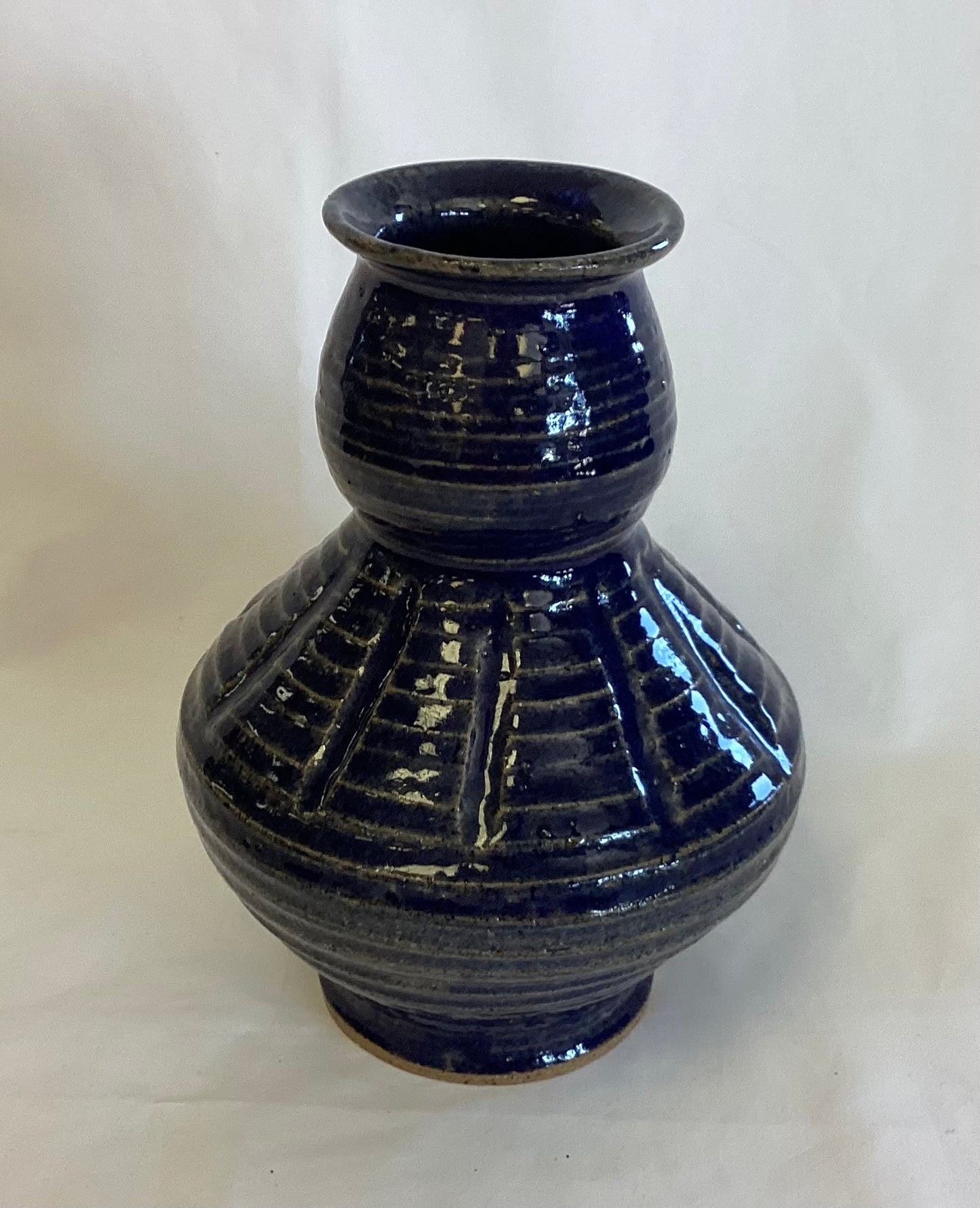 Heavy Cobalt Blue Pottery Vase