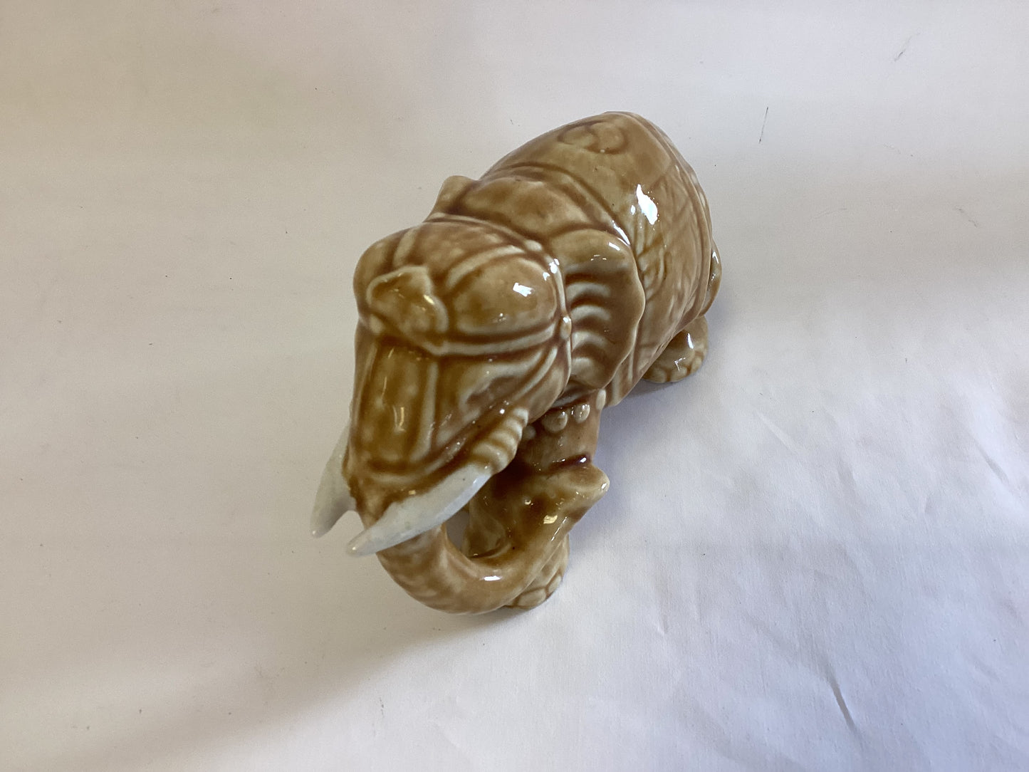 Ceramic Brown Elephant with White Tusks