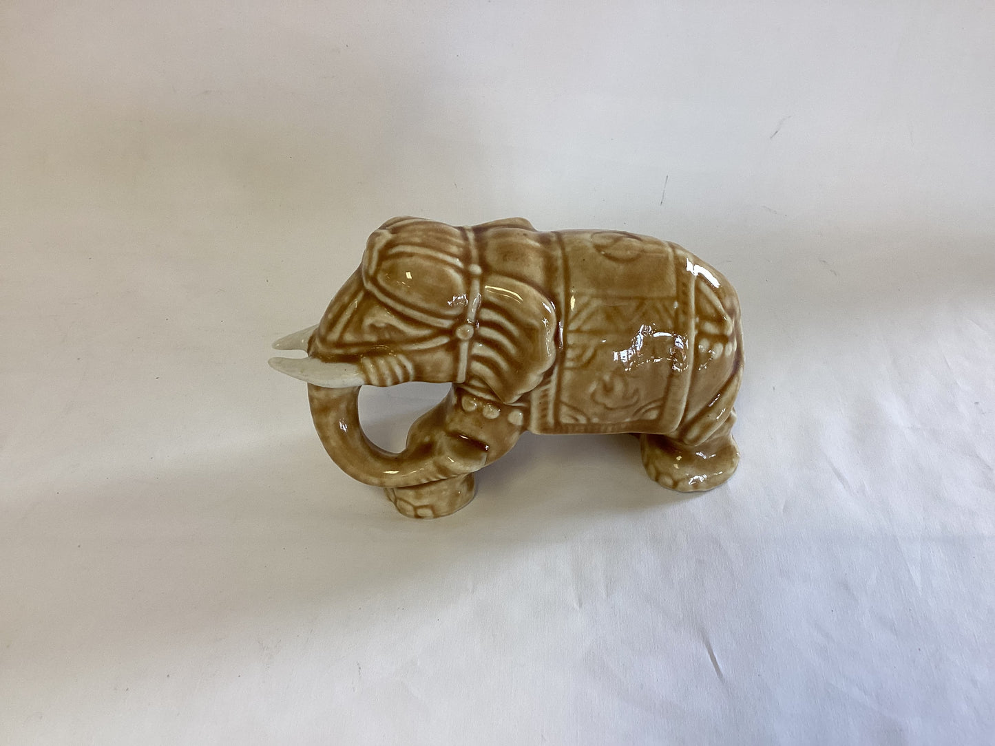 Ceramic Brown Elephant with White Tusks