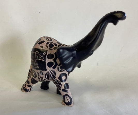 Black & Cream  Soapstone Elephant Handcrafted