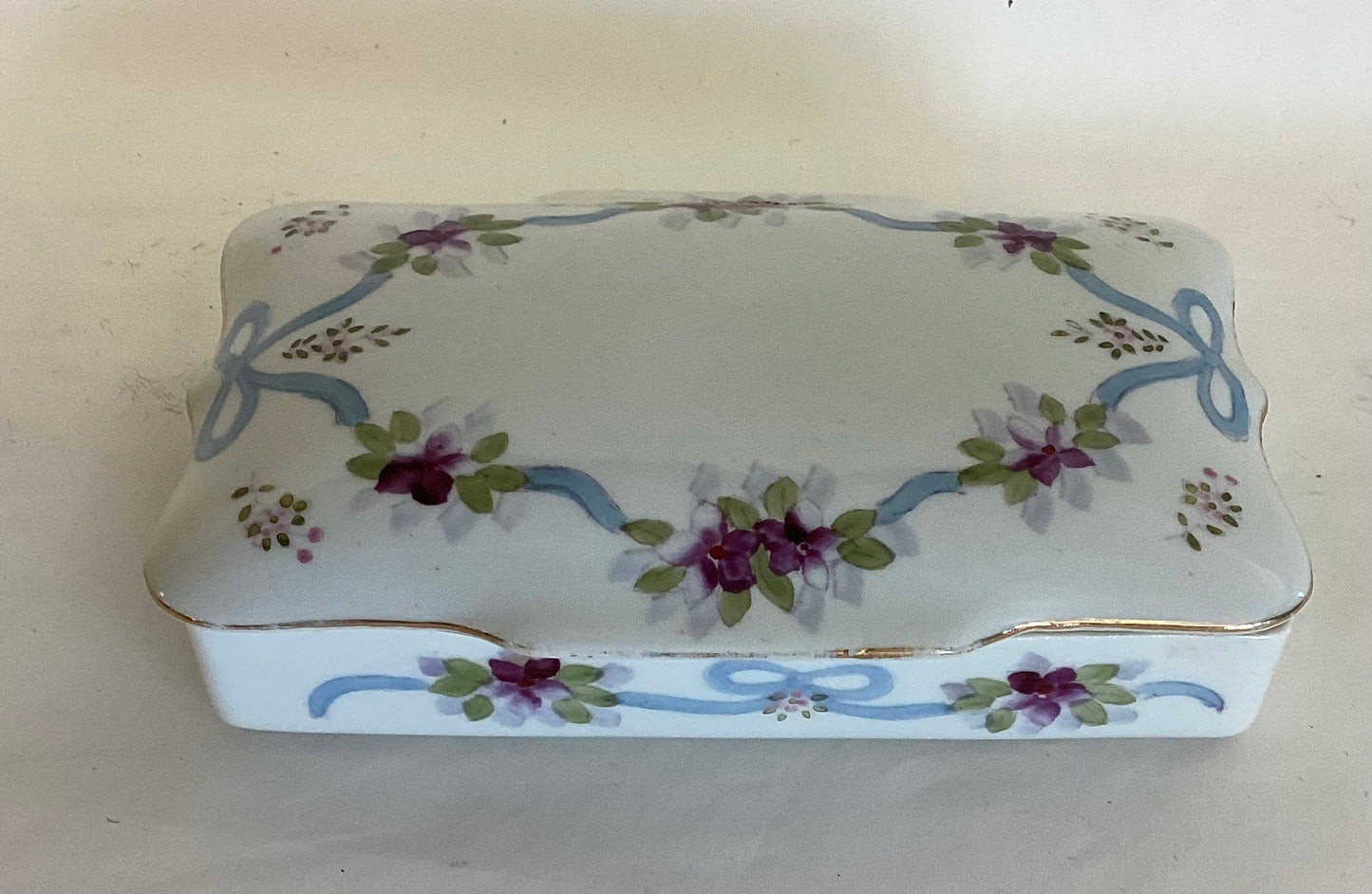 Handpainted Ribbon Flower Trinket Box