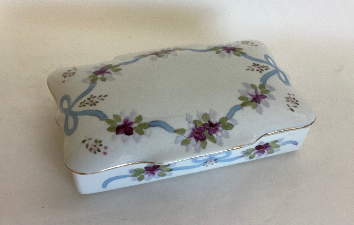 Handpainted Ribbon Flower Trinket Box