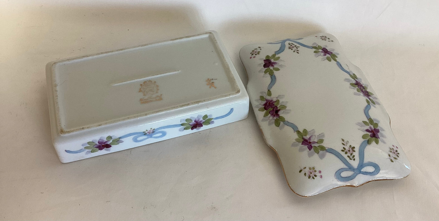 Handpainted Ribbon Flower Trinket Box