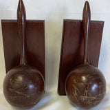 2 Vintage Cuban Wooden Book Ends