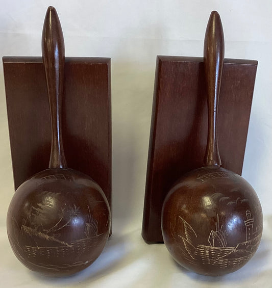 2 Vintage Cuban Wooden Book Ends