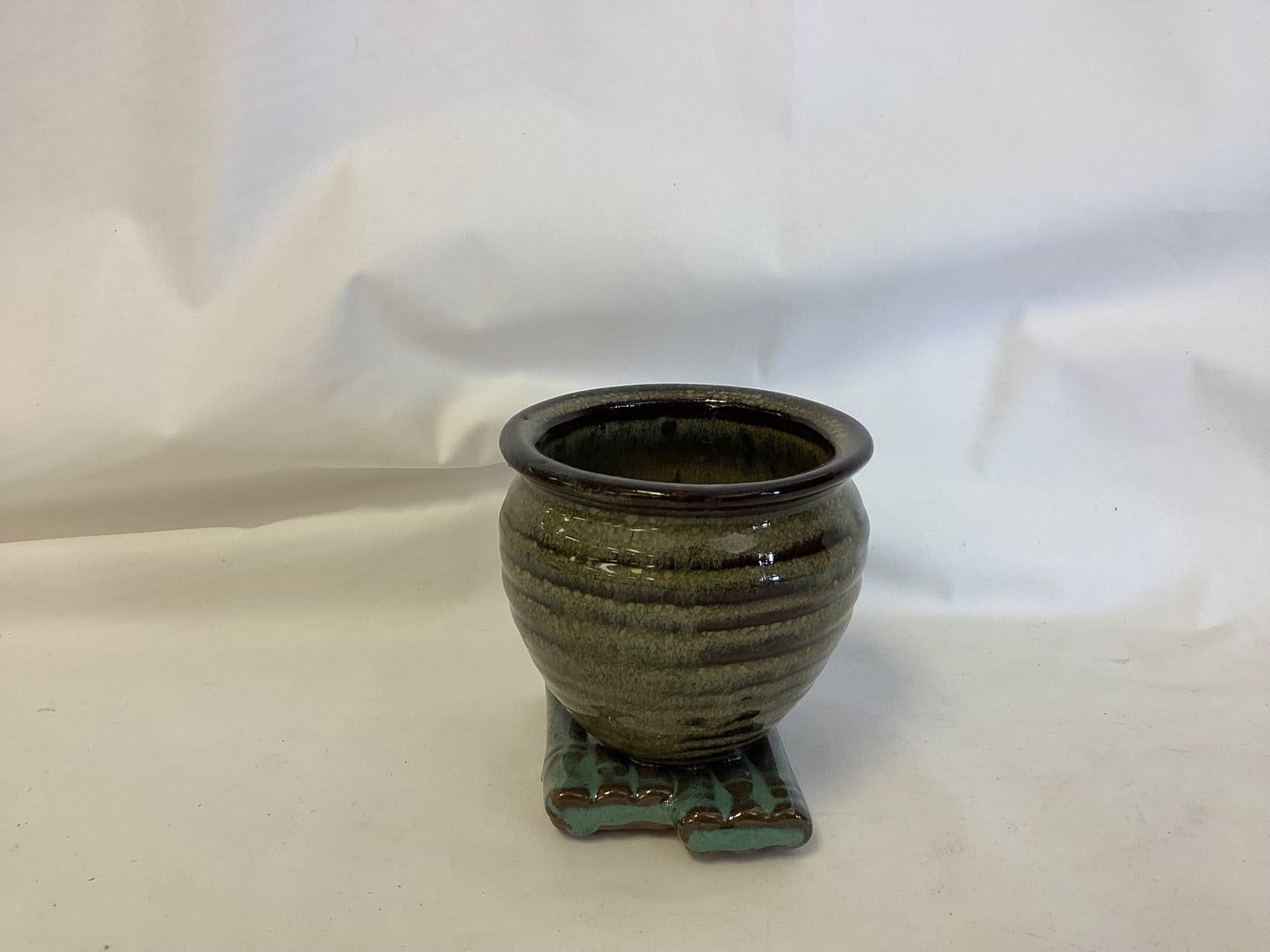 Clay Pottery Vase Mounted on Bamboo Planter