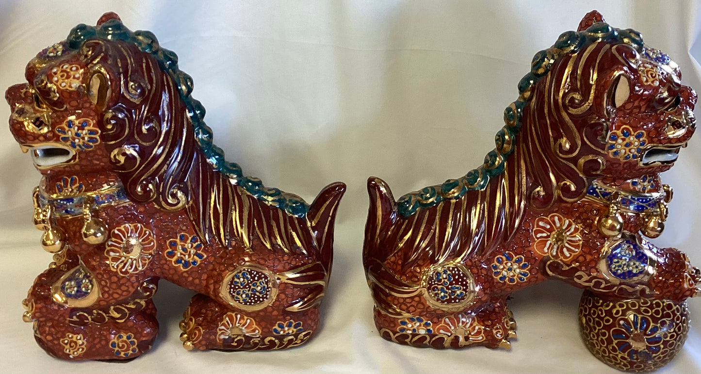 Pair of Large Red Foo Dogs