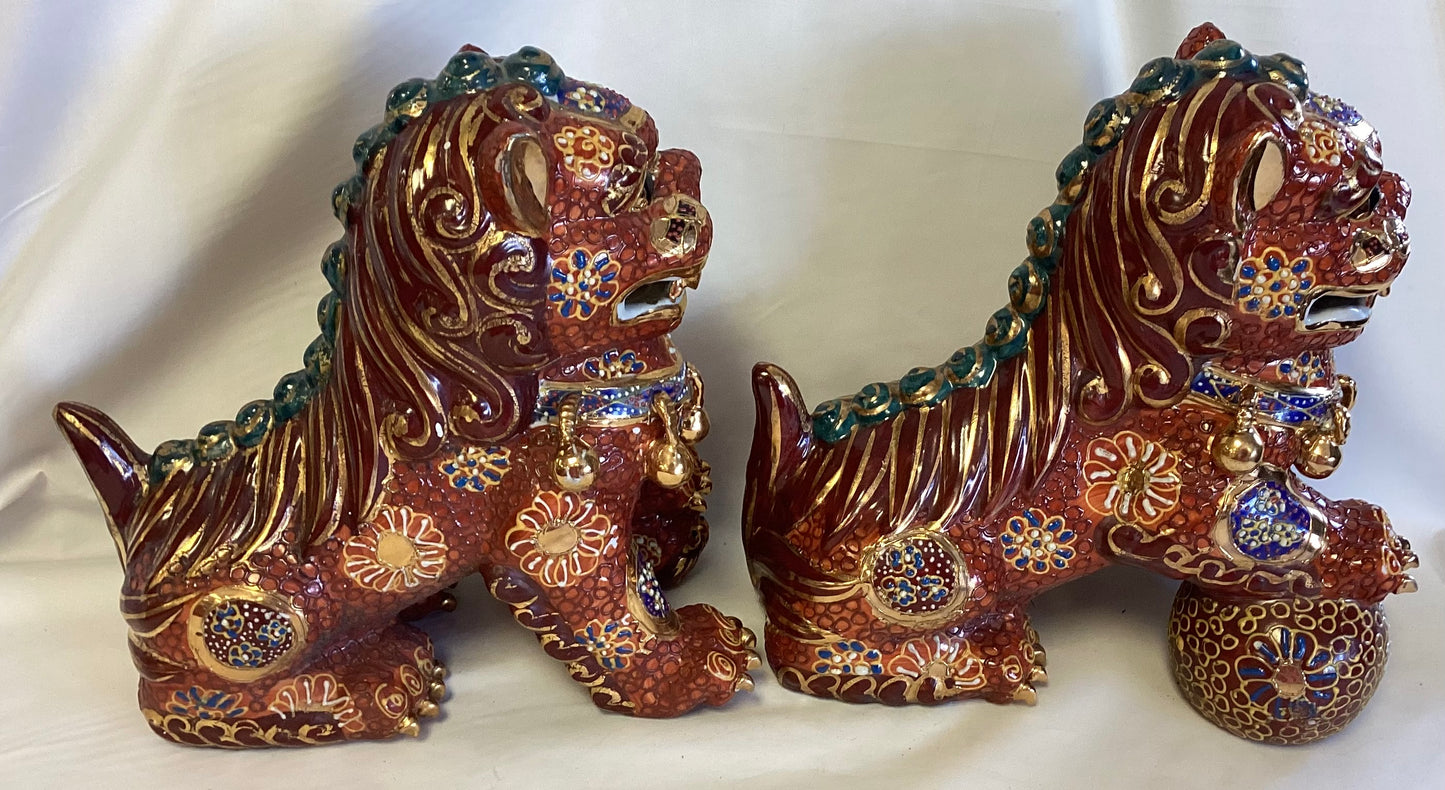 Pair of Large Red Foo Dogs