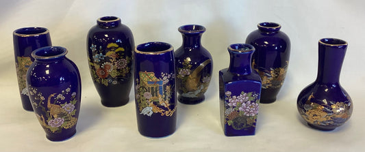 Cobalt Blue Asian Vases 8 pc set