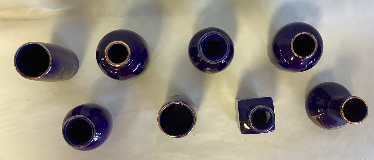 Cobalt Blue Asian Vases 8 pc set