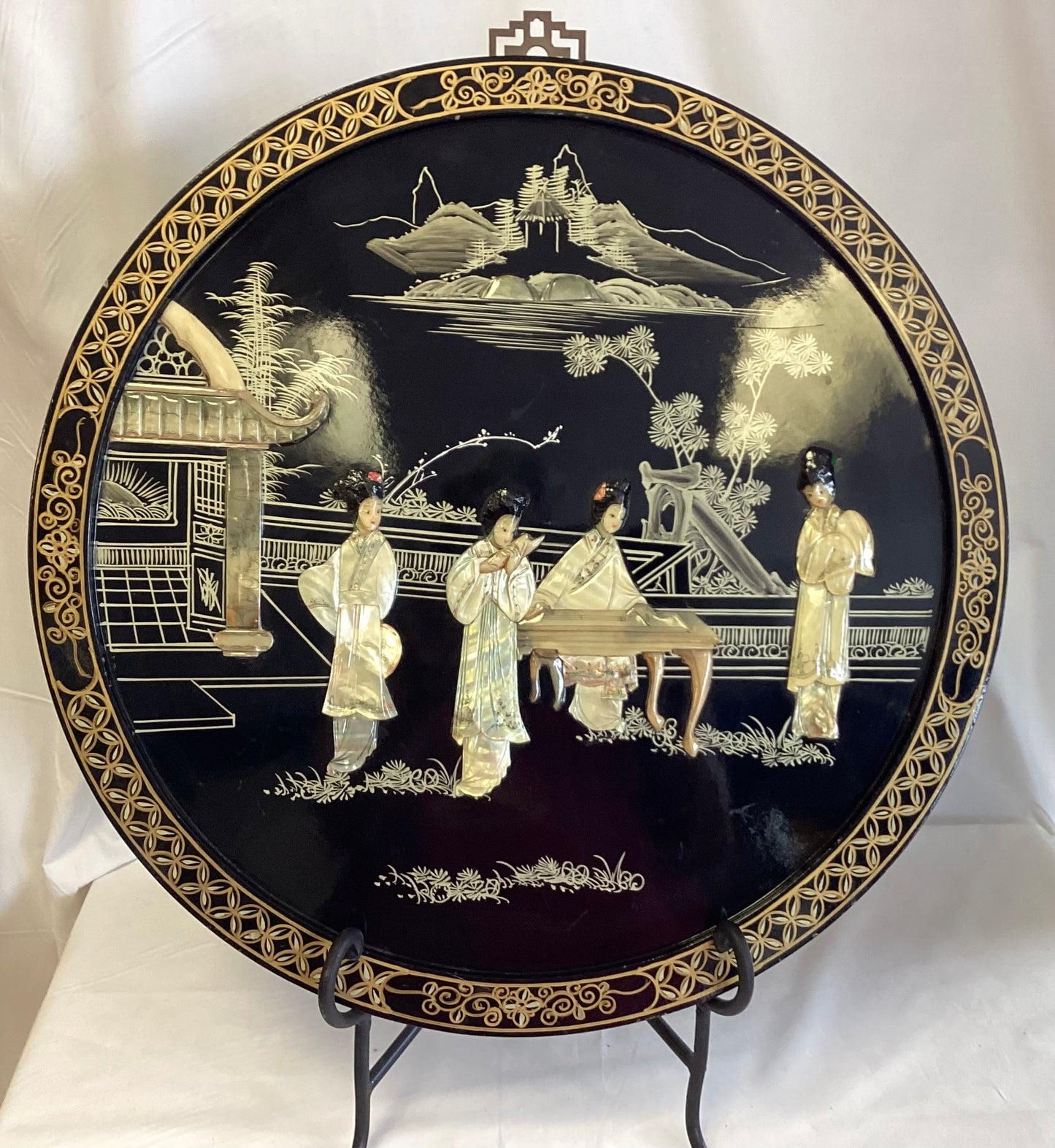 Vintage Mother of Pearl Asian Round Picture - 20”