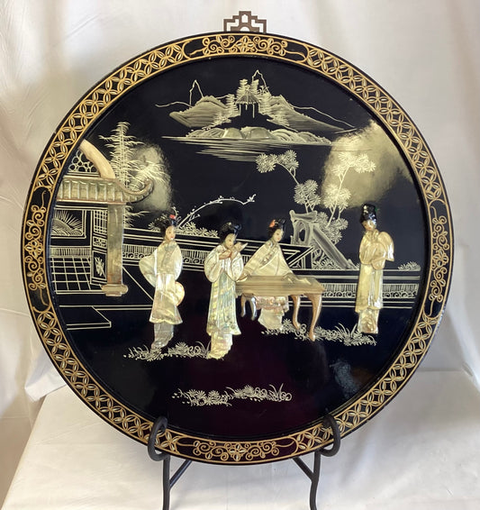 Vintage Mother of Pearl Asian Round Picture - 20”