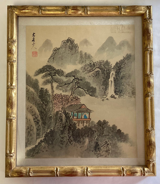 Vintage Framed Asian Painting on Parchment