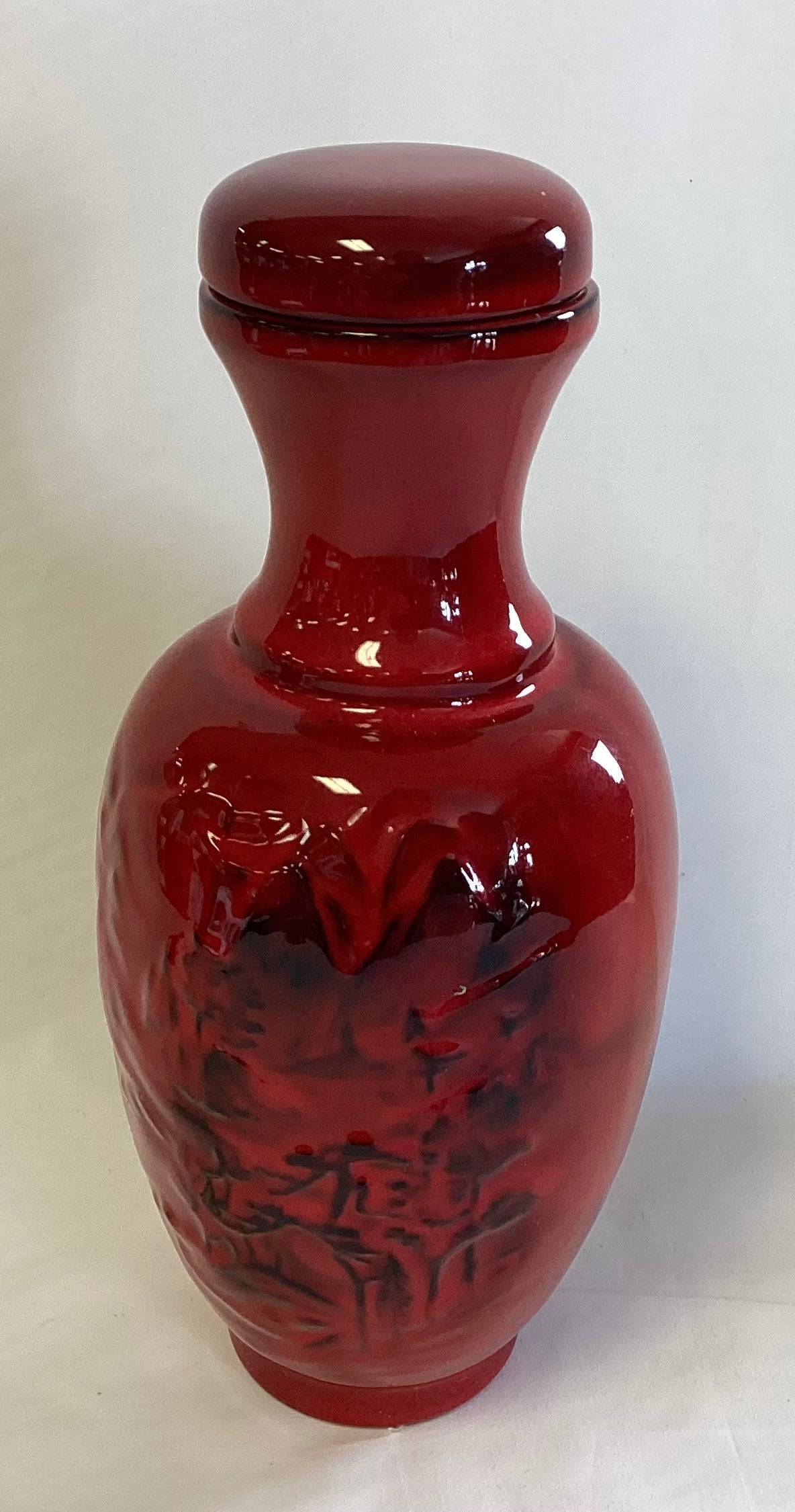 Red Asian Vase with Lid