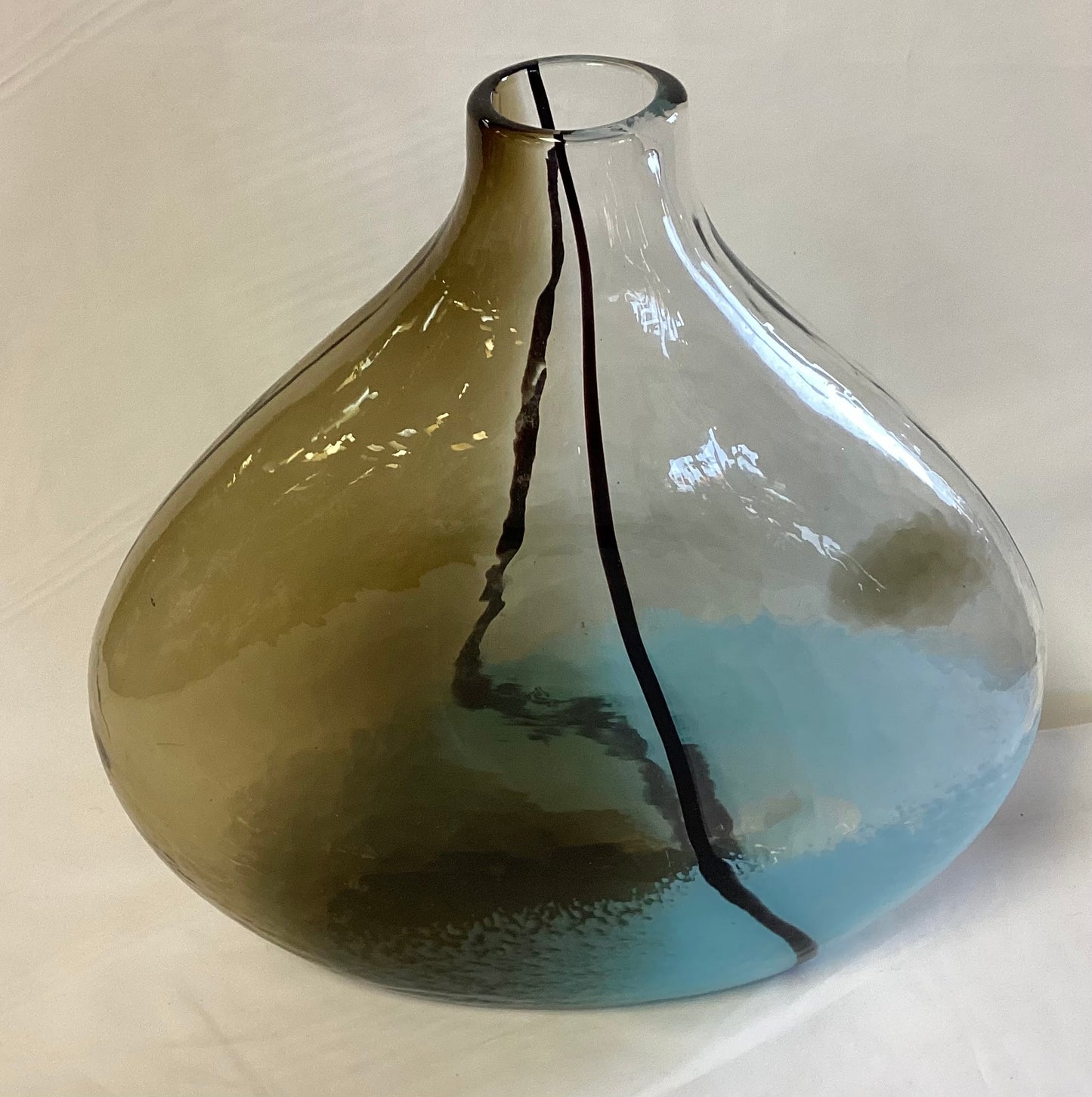 Blown Glass Light Blue / Gold Vase