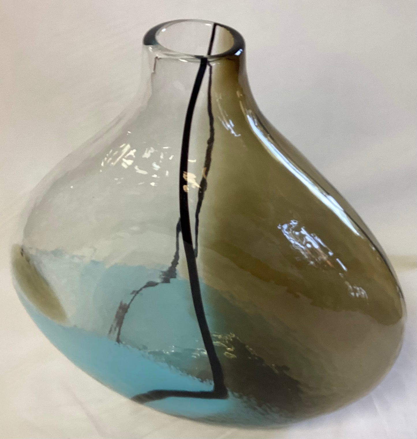 Blown Glass Light Blue / Gold Vase