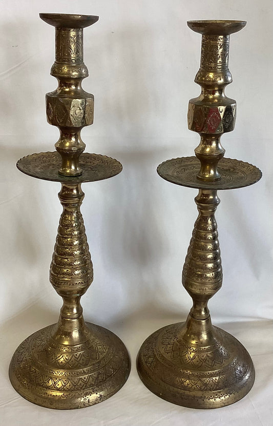 Pair of Vintage Brass Moroccan Candlestick Holders