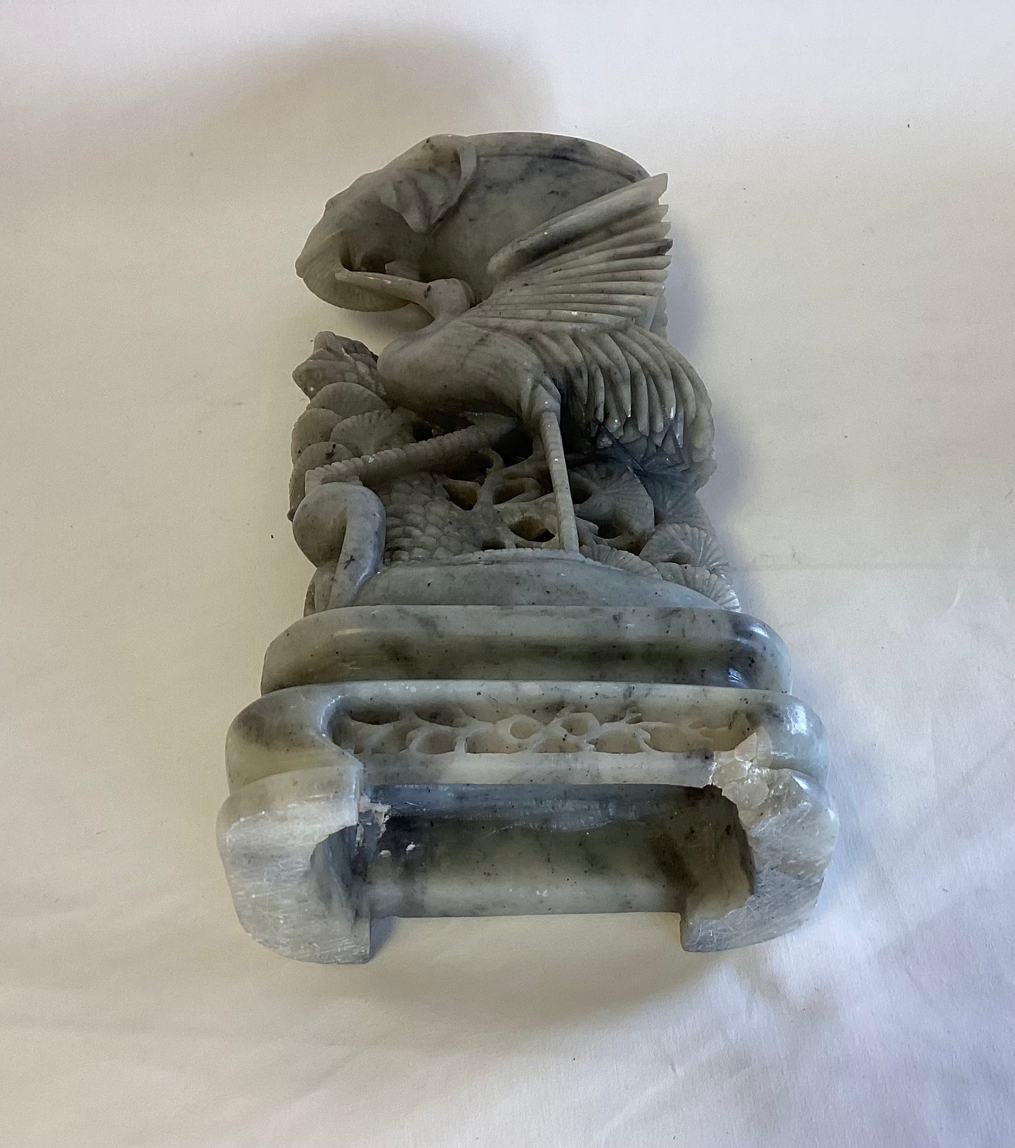 Asian Elephant / Crane Stone Figurine