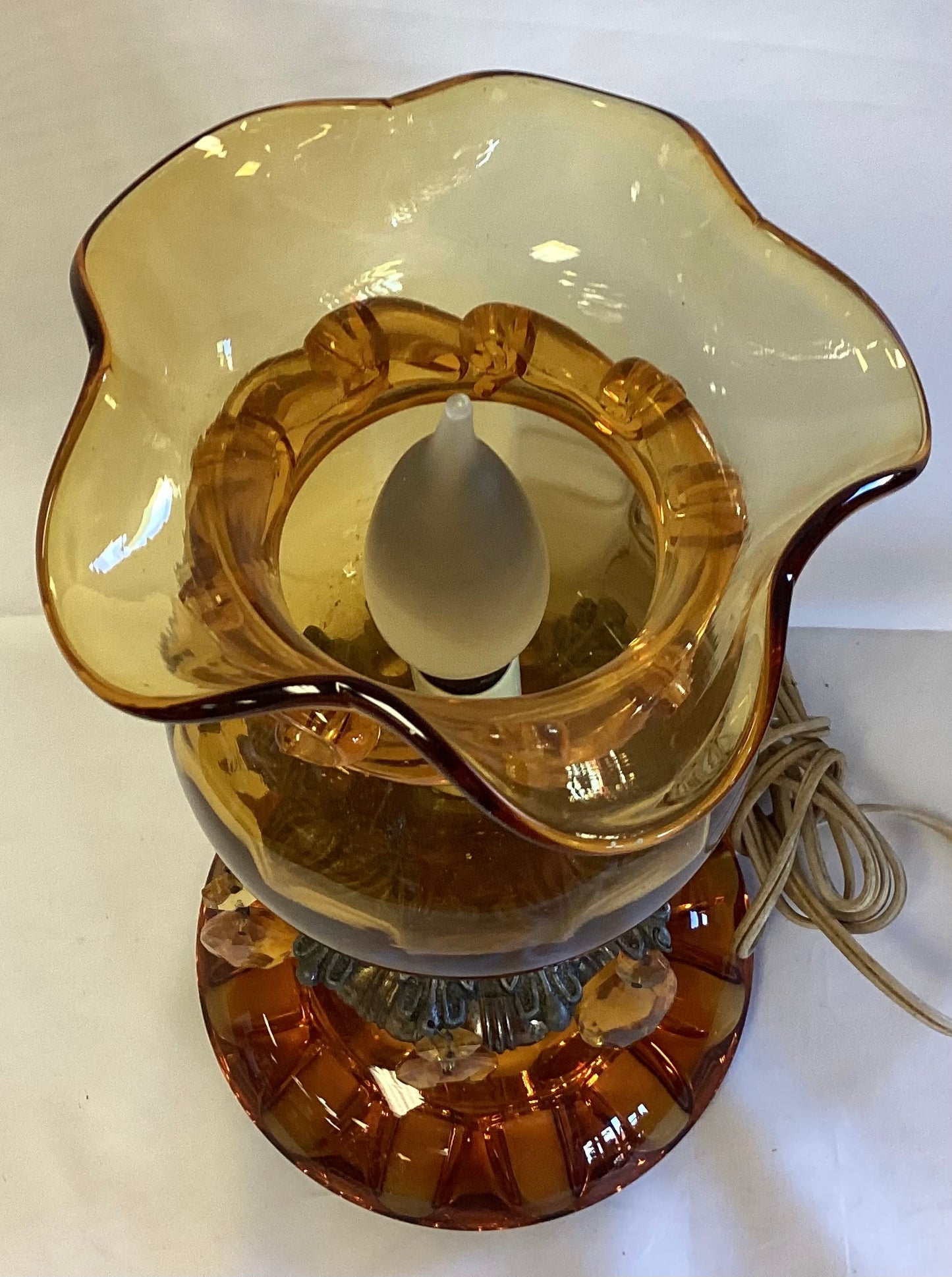 Mid Century Amber Glass Table Lamp