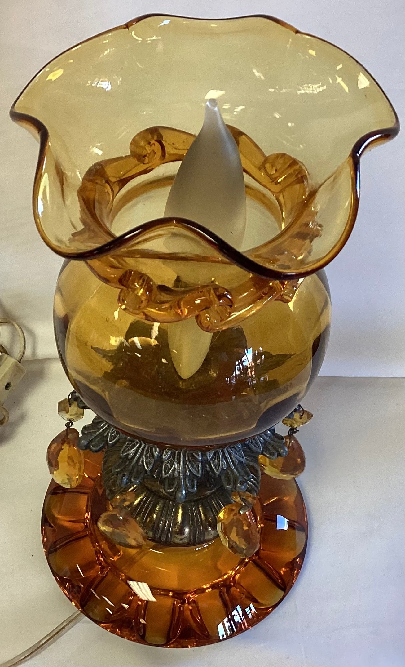 Mid Century Amber Glass Table Lamp