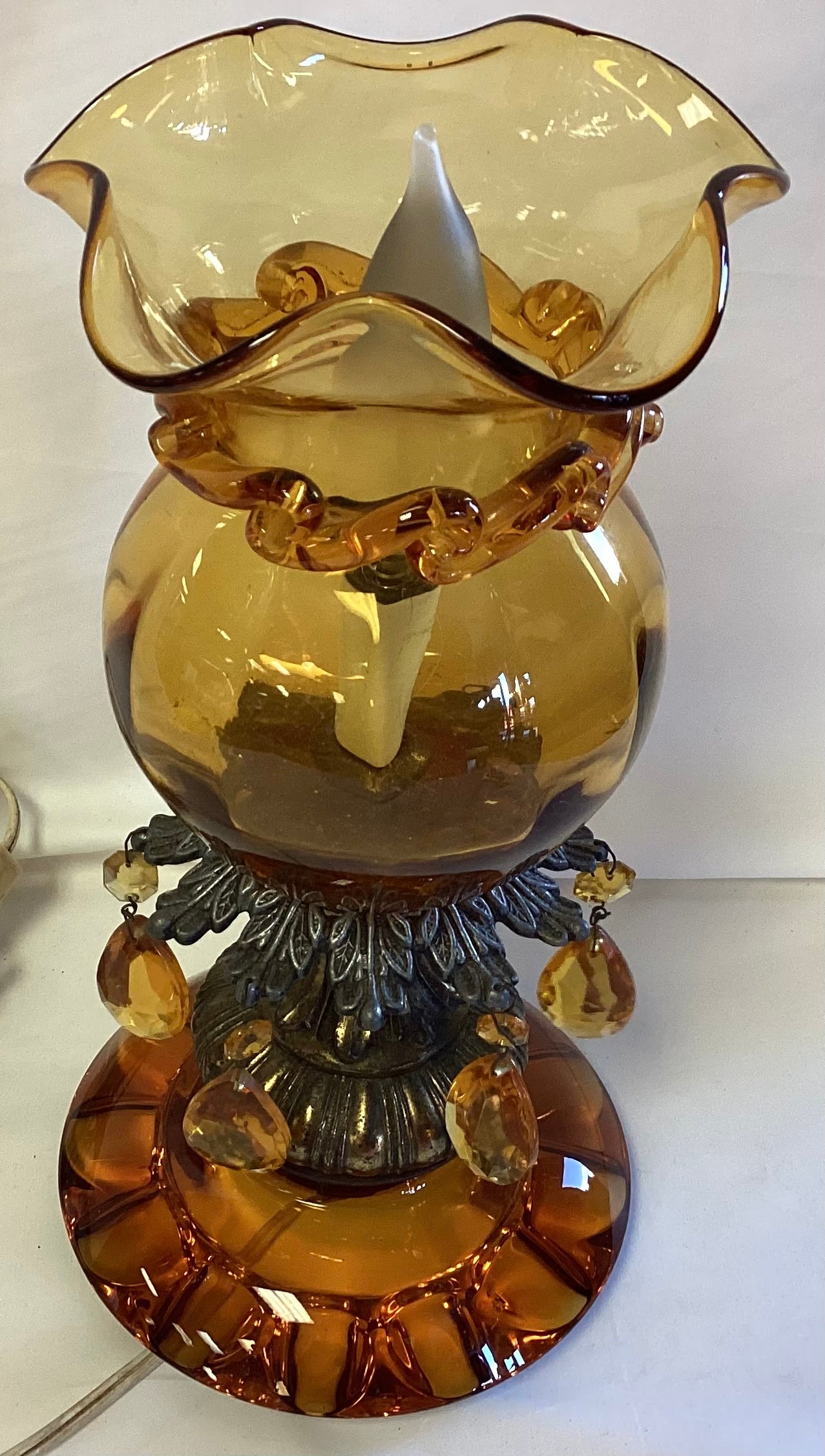 Mid Century Amber Glass Table Lamp