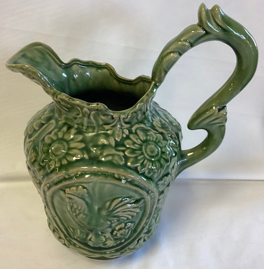 Green Crackle Glass Rooster Pitcher