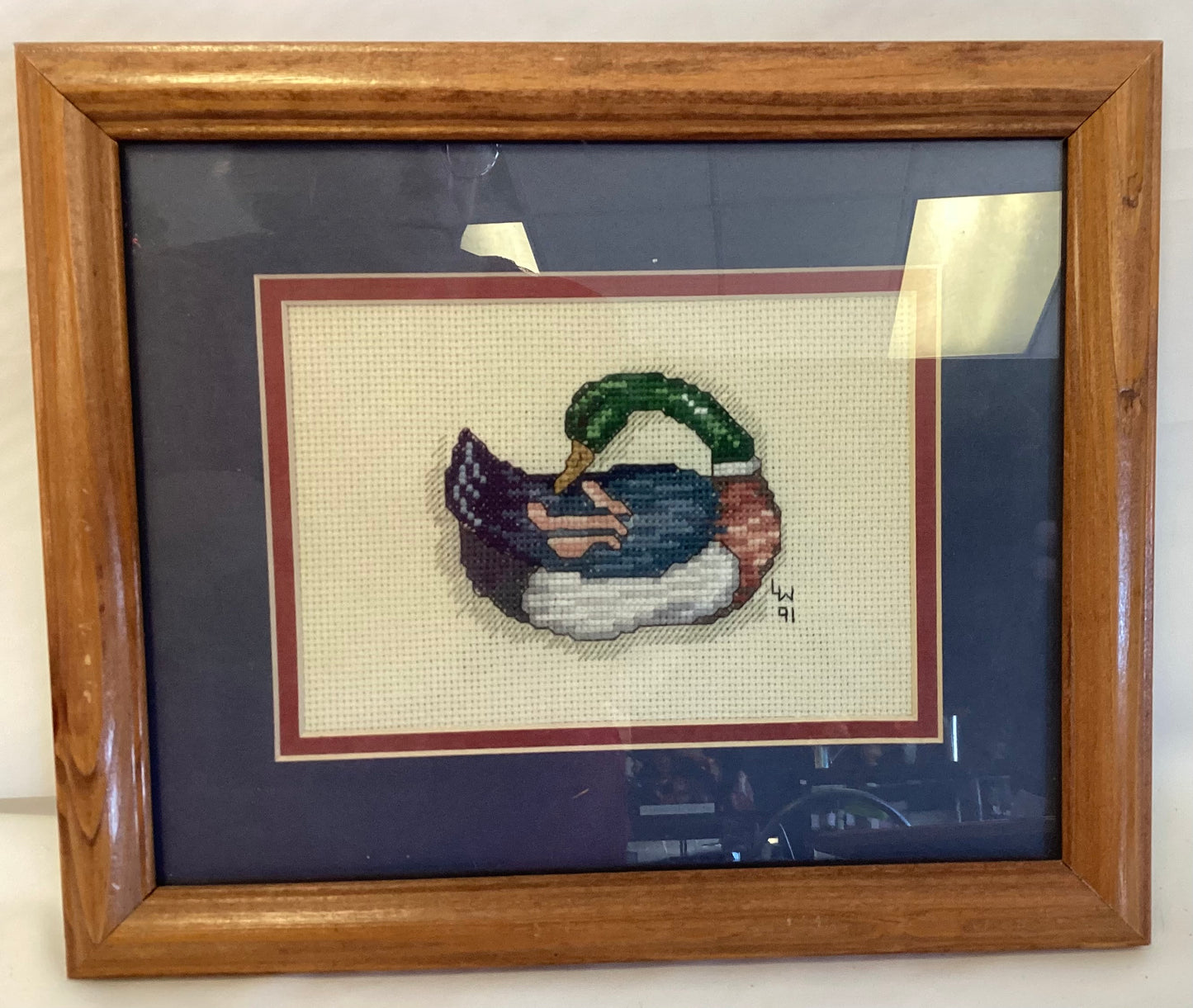 Framed Mallard Duck Cross Stitch - vintage