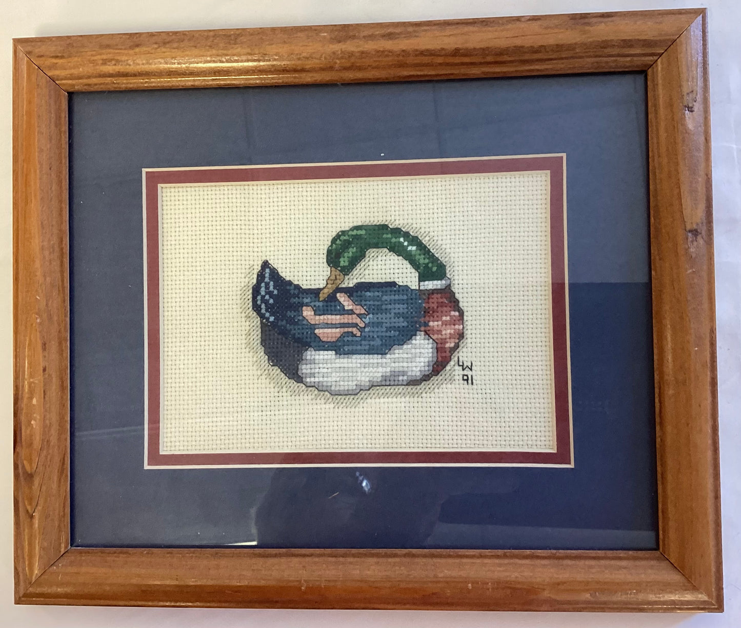 Framed Mallard Duck Cross Stitch - vintage