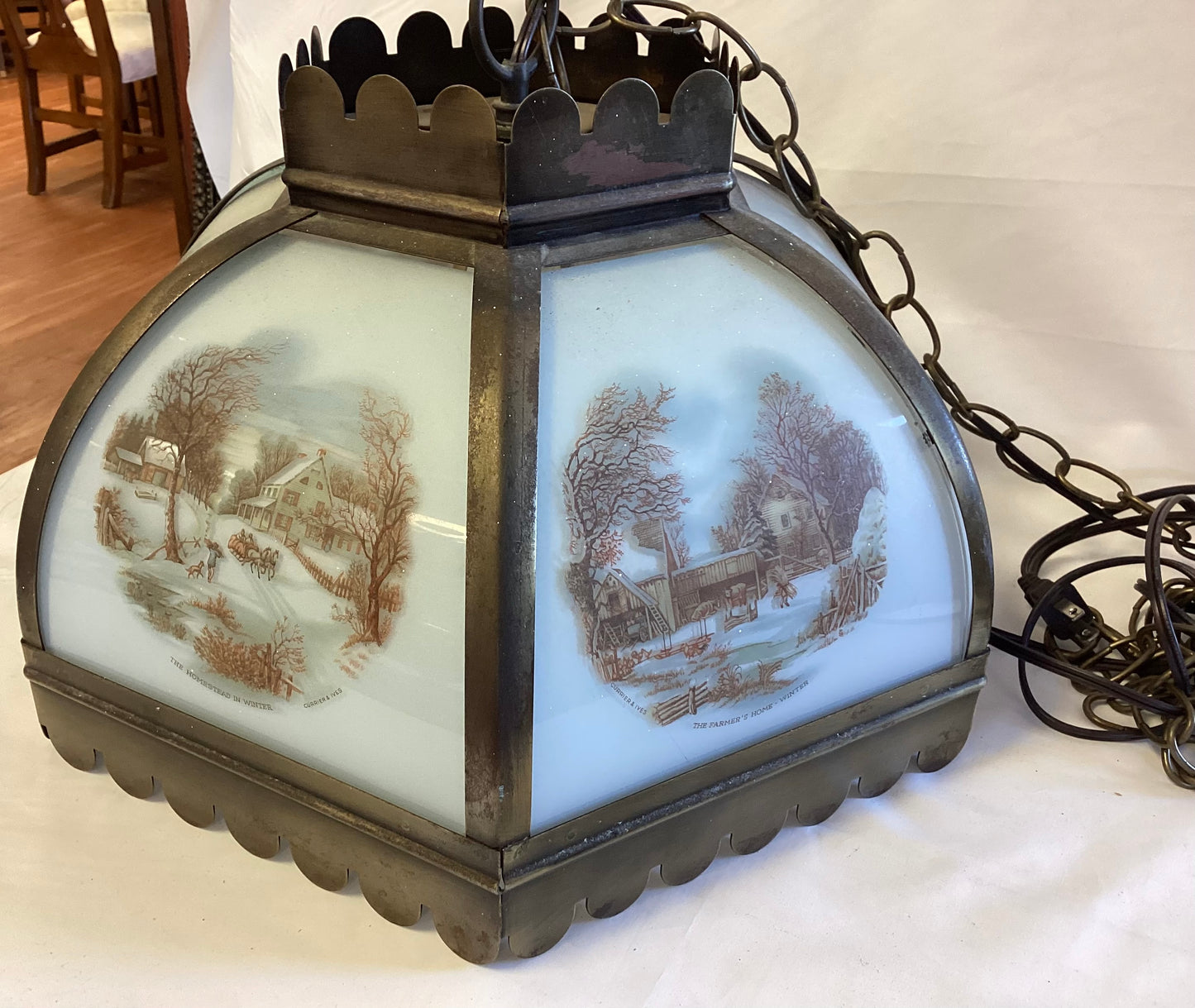 Currier & Ives Farmhouse Scene Hanging Light