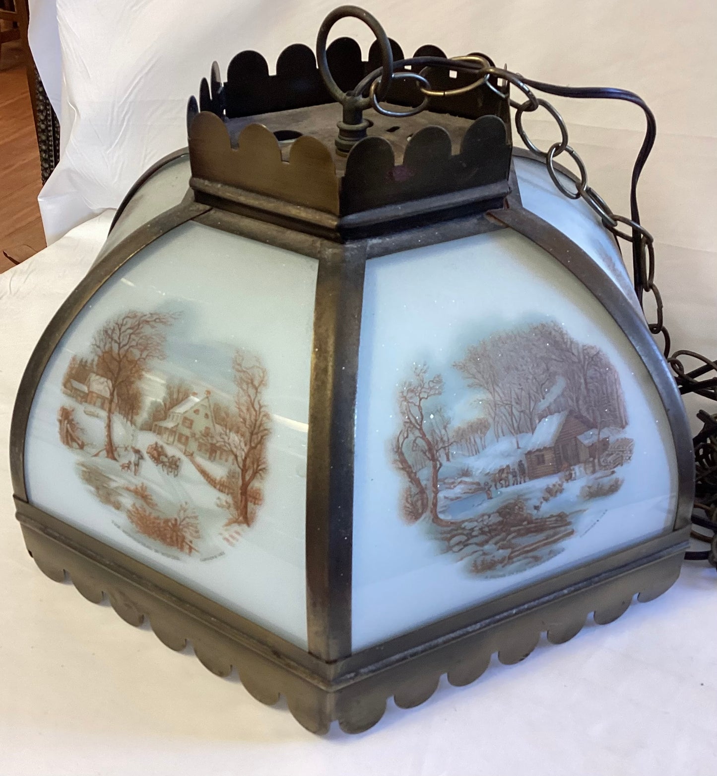 Currier & Ives Farmhouse Scene Hanging Light