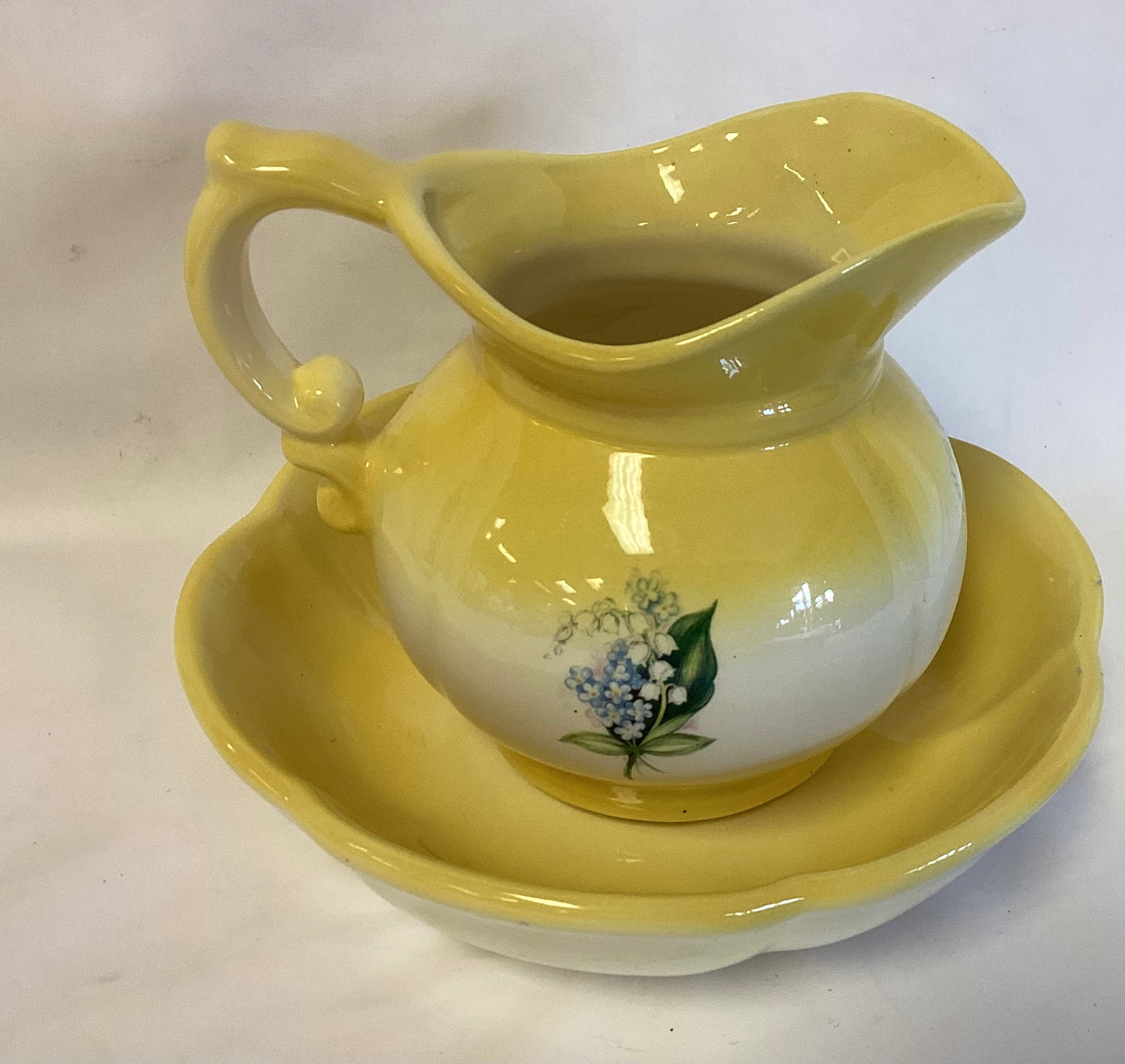 Yellow and White Pitcher & Bowl